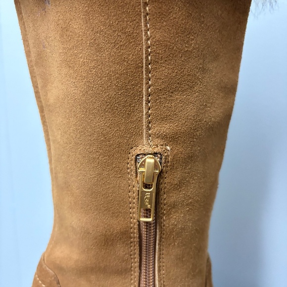 UGG Valberg Chestnut Suede and Fur Tall Wedge Boots Women's Size 6 - Picture 9 of 14